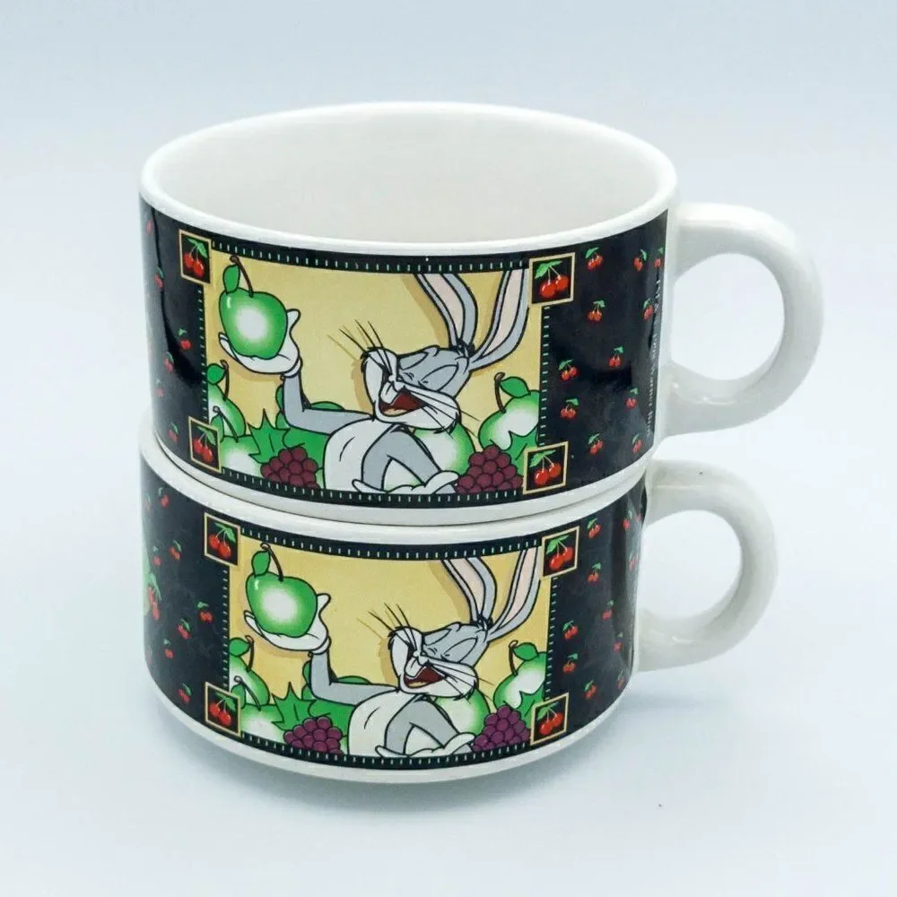 Looney Tunes Vintage 1998 Warner Bros Soup Mug Cup Set of 2 - Picture 5 of 8